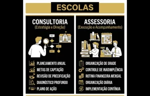 Infográfico para instituições de ensino demonstrando a diferença entre assessoria e consultoria.
