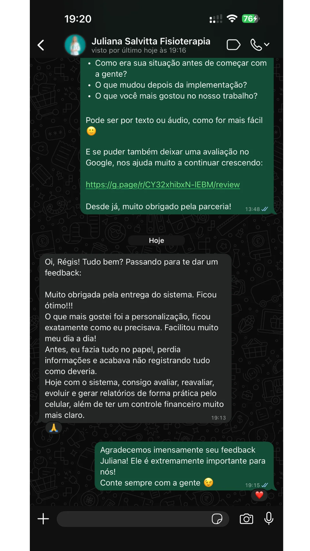 Feedback Clinica Fisioterapia